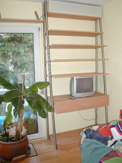 Regal in Buche mit Edelstahl